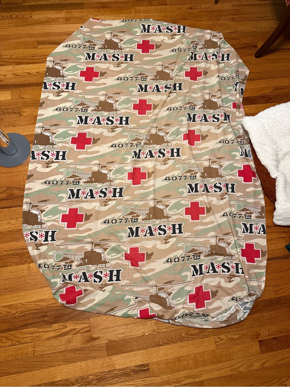 Vintage 70s 80s MASH TV Show Sheets, Size Twin Fitted M.A.S.H. Fabric Bedding